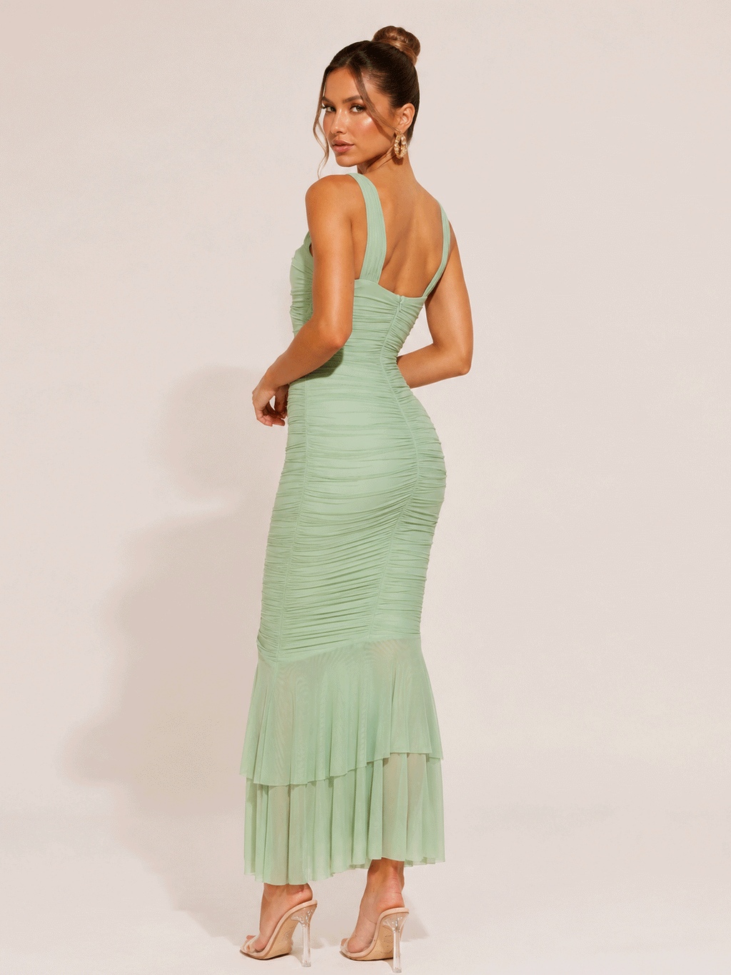 Strap Ruched Fitted Mermaid Maxi Dress