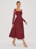 Zephrina Rowena lace sleeve midi dress in burgundy