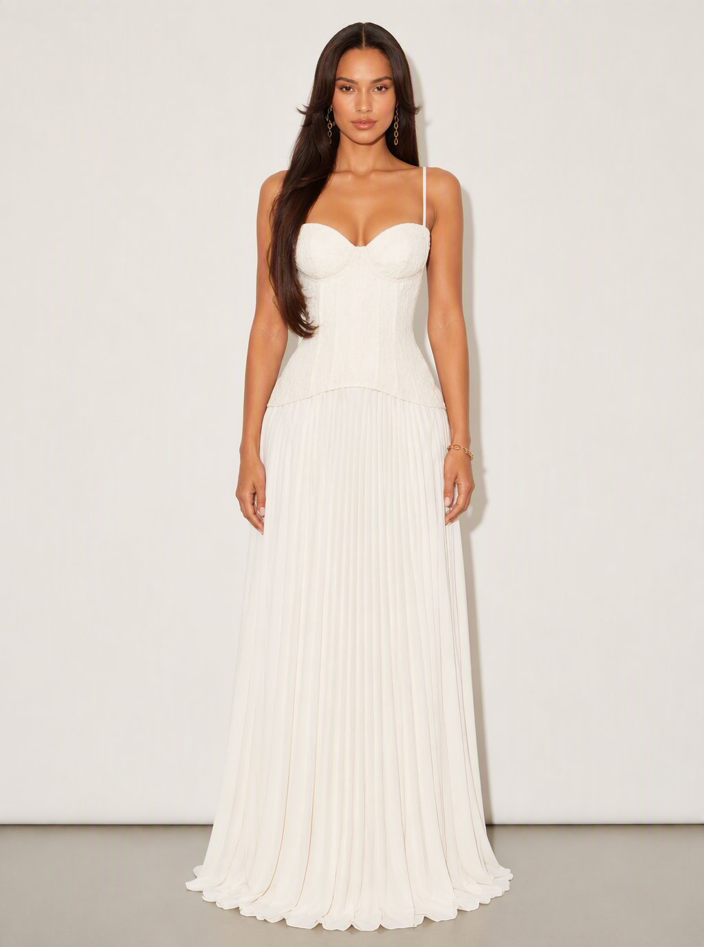 Zephrina Renata corset lace maxi dress in white