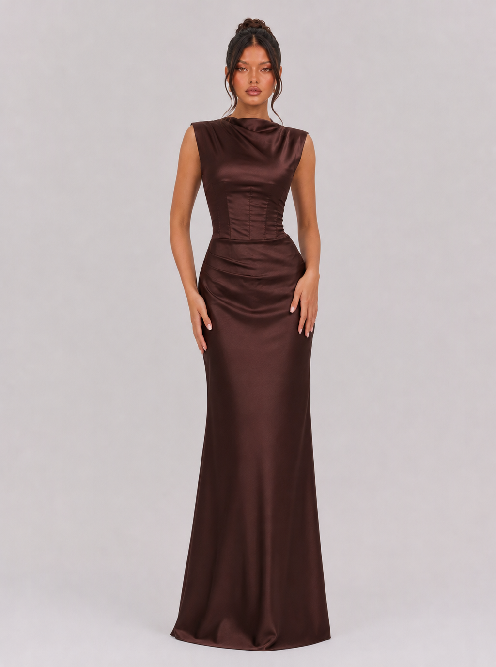 Zephrina Apolline high-neck satin maxi dress in burgundy