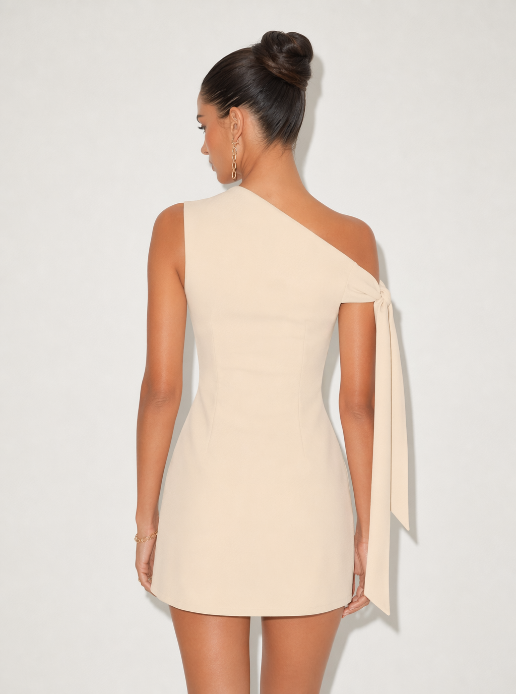 Zephrina Delphine one-shoulder knot mini dress in apricot