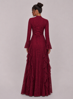 Zephrina Isolenne ruffle knit maxi dress in burgundy