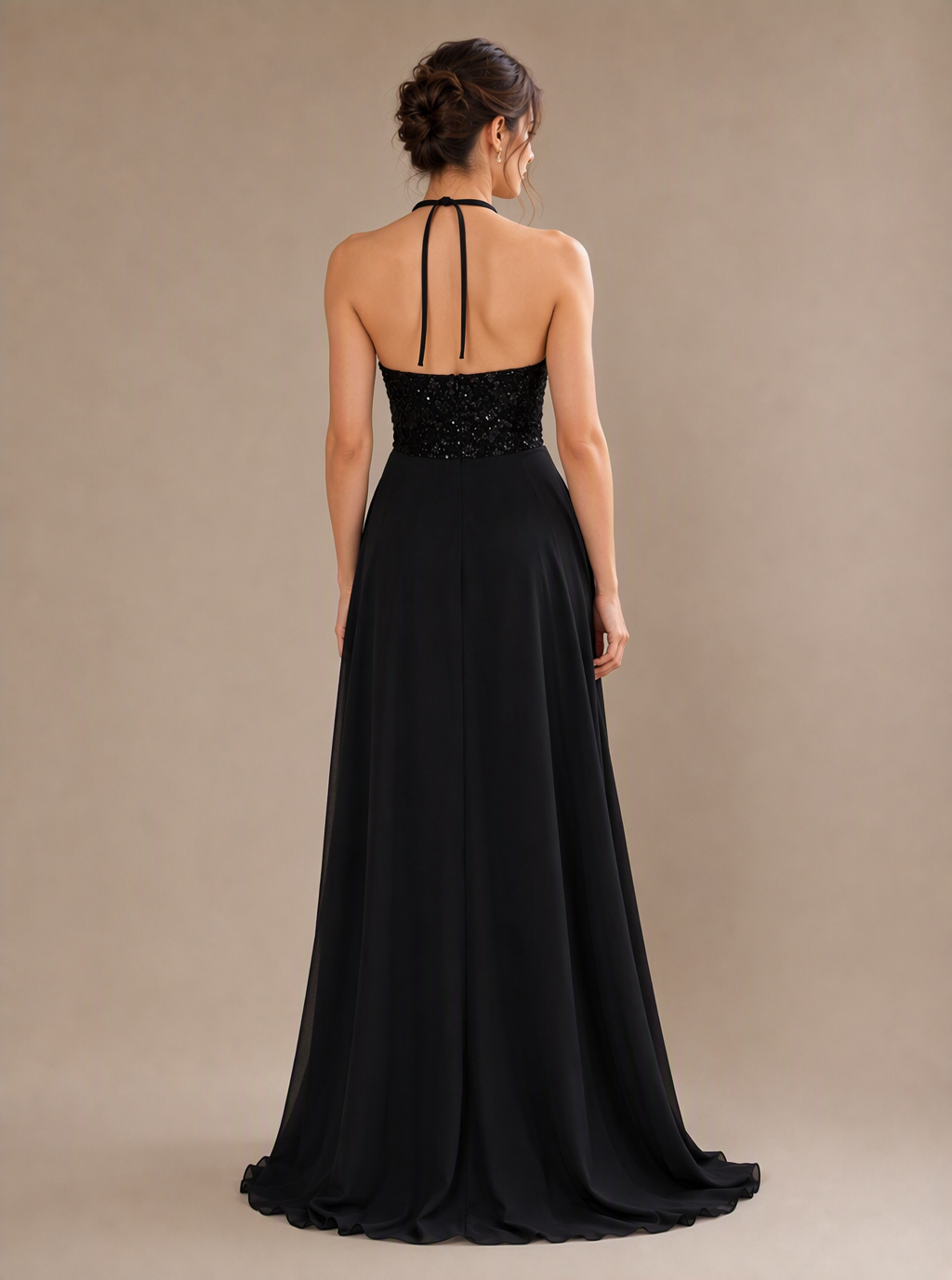 Zephrina Anastasie lace-halter chiffon slit maxi dress in black