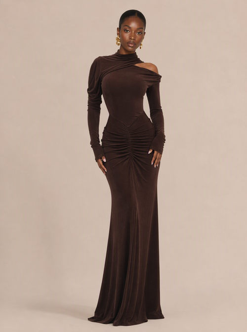 Zephrina Sabella cutout knit maxi dress in dark coffee