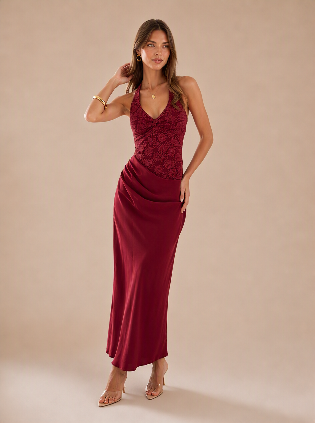 Zephrina Evadne lace satin midi dress