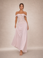 Zephrina Nerissa lace satin maxi dress in pink
