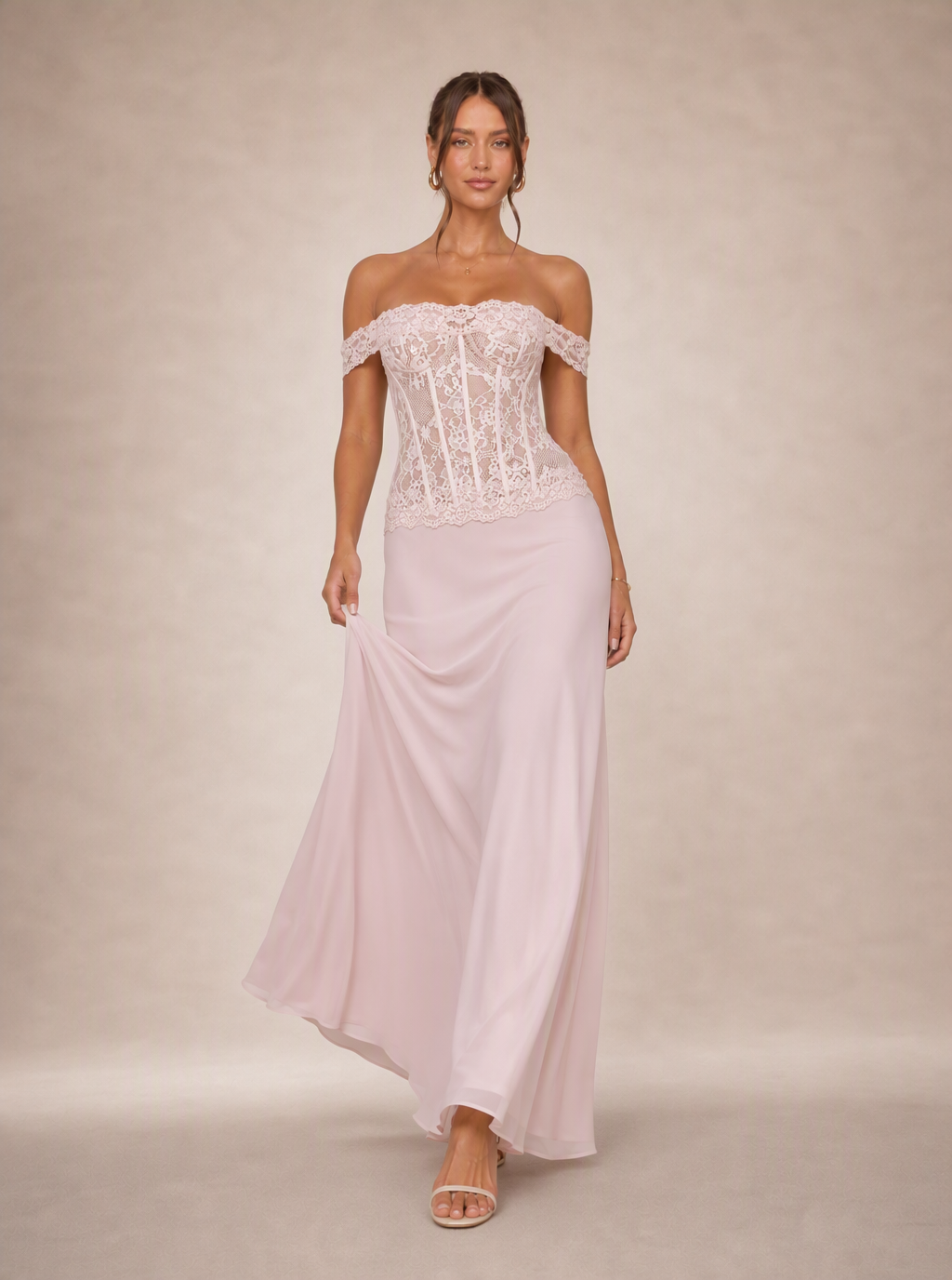 Zephrina Nerissa lace satin maxi dress in pink