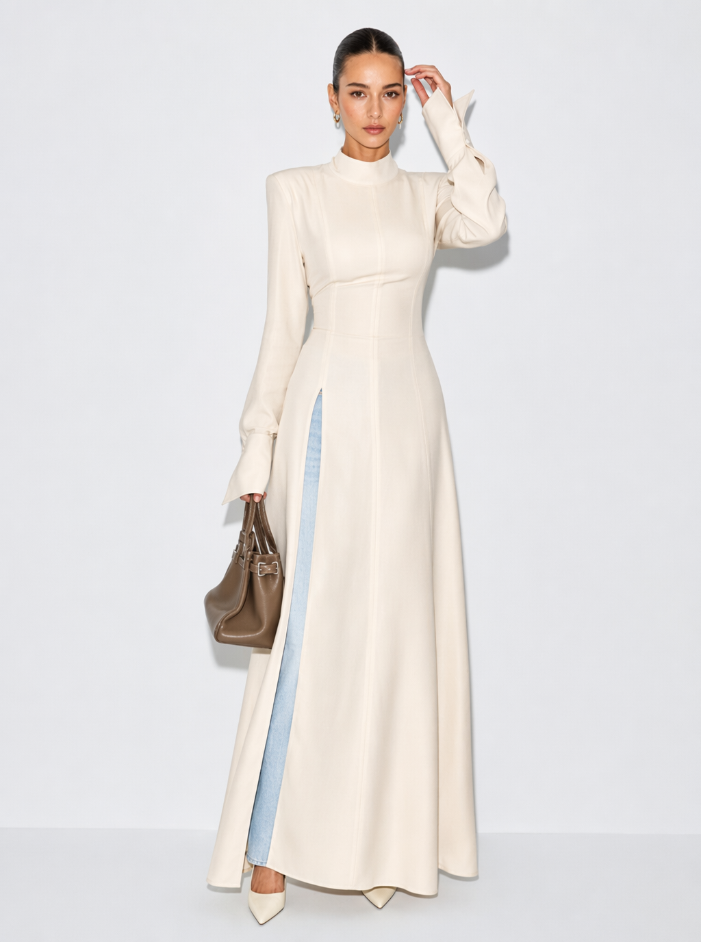 Zephrina Maelle linen-look longline tunic top in ivory