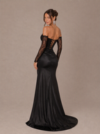 Zephrina Damaris lace-corset satin slit maxi dress