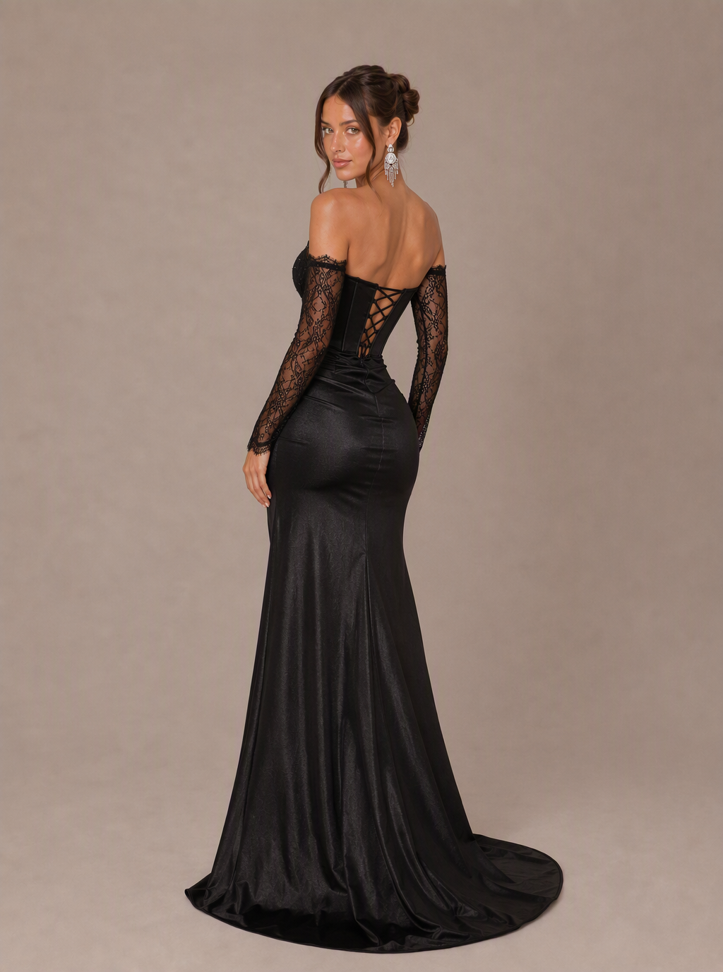 Zephrina Damaris lace-corset satin slit maxi dress