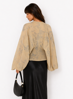 Zephrina Liora art-print balloon-sleeve top in yellow