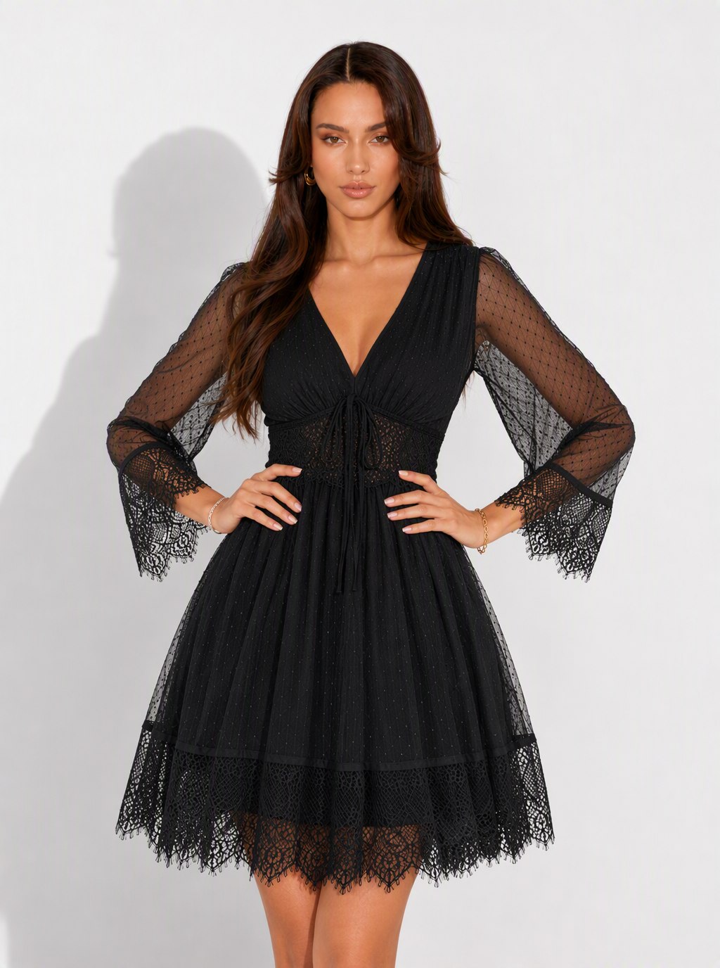 Zephrina Lucienne lace mesh mini dress in white