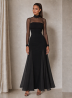 Zephrina Amarante velvet lace-sleeve wrap maxi dress in black