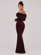Zephrina Noralise feather-trim knit maxi dress