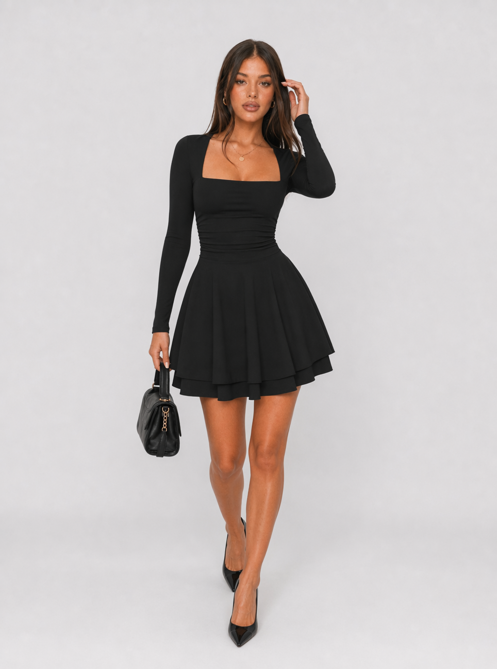 Tatiana Square-Neck Skater Mini Dress