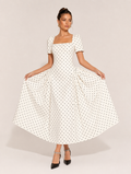 White Black Polka Dot Midi Dress