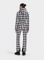 Zephrina Bryony graphic print one-piece ski suit in black and white houndstooth