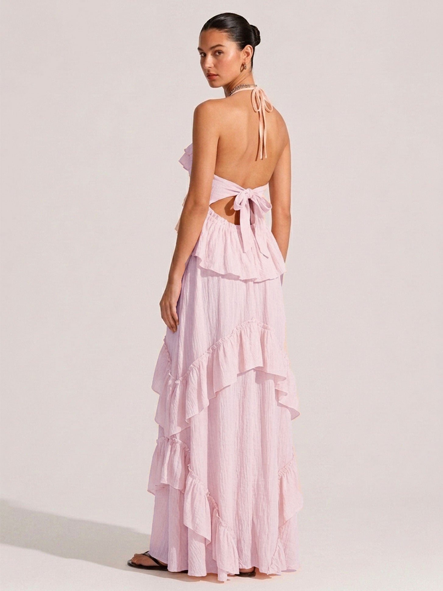 Zephrina Ruffle Halter Backless Maxi Dress