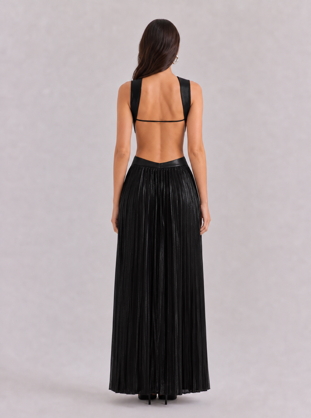 Zephrina Adelheid cutout metallic pleated maxi dress in black