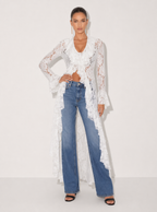 Zephrina Quintessa lace ruffle duster cardigan in white