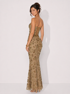 Zephrina Soraya jacquard mermaid maxi dress in coffee