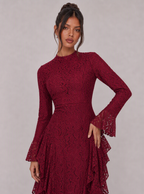 Zephrina Isolenne ruffle knit maxi dress in burgundy
