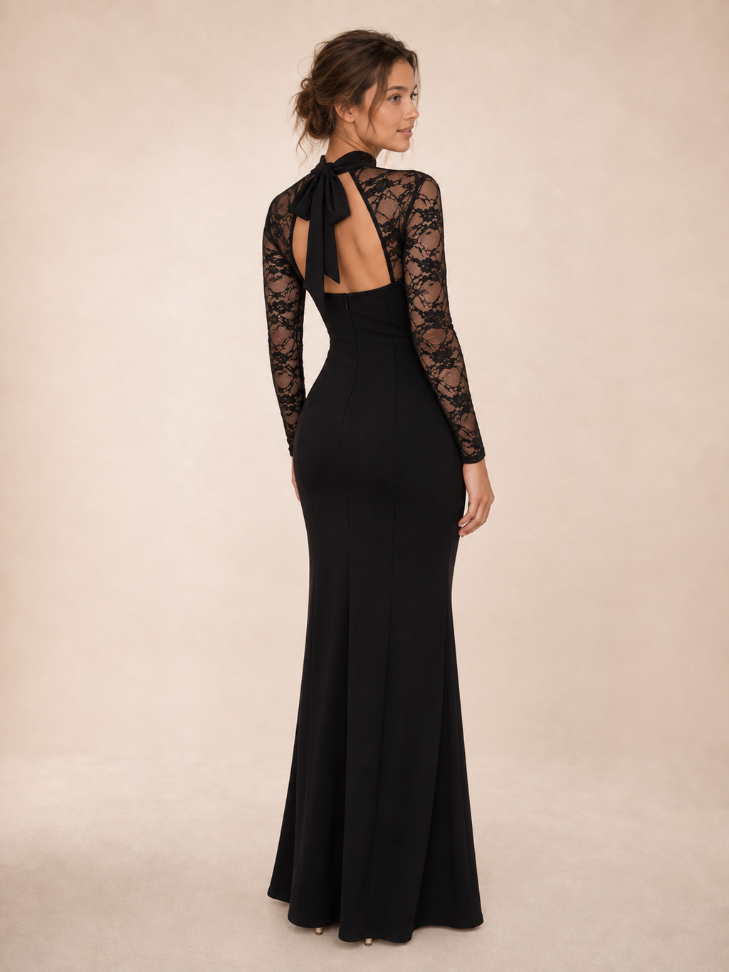 Zephrina Alverna lace-sleeve cutout maxi dress in black