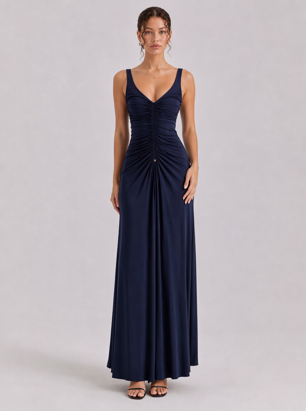 Zephrina Seraphina ruched v-neck maxi dress in navy