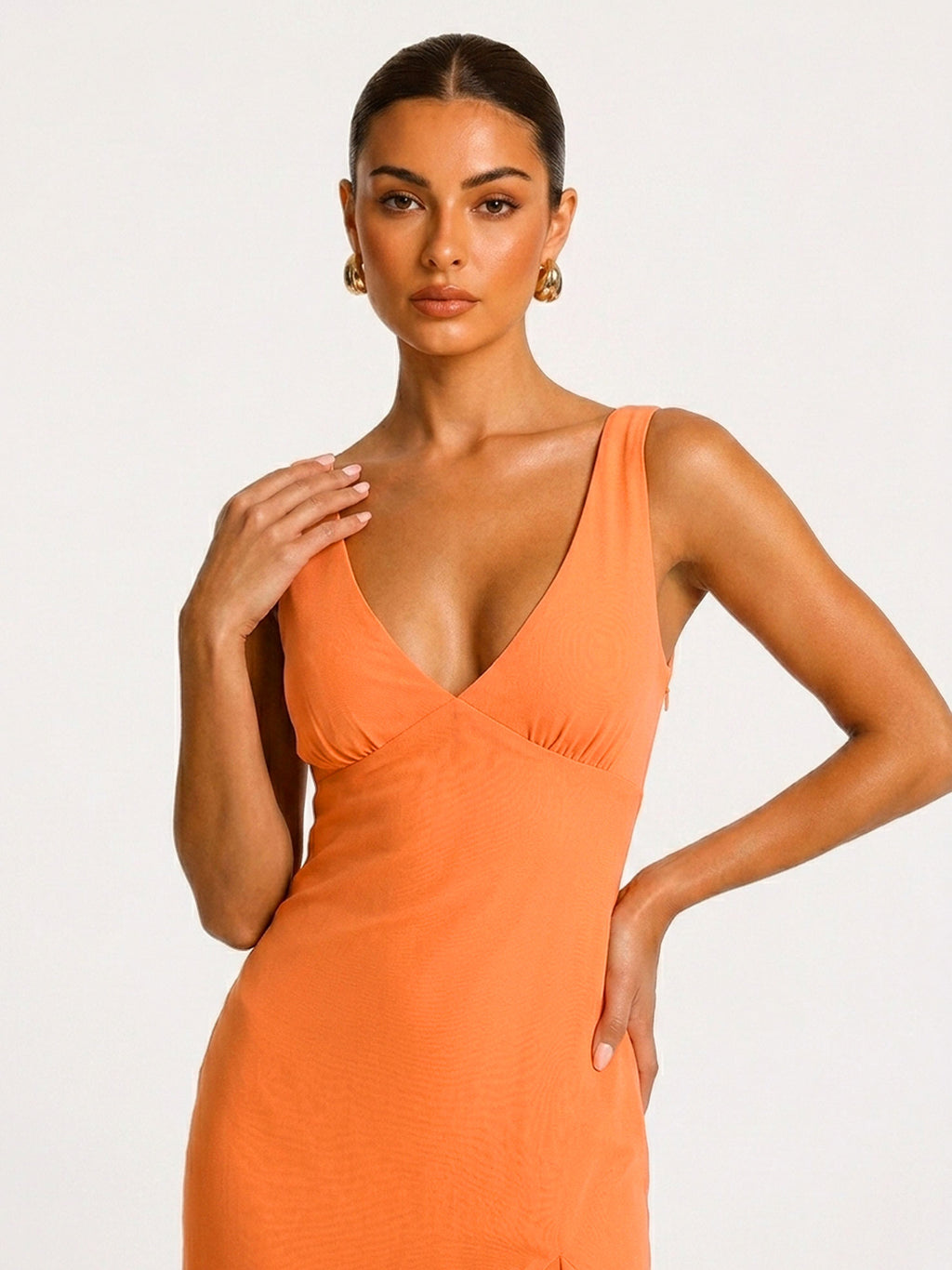 Zephrina Ruffle Slit Midi Dress Deep V Backless Evening Long Gown