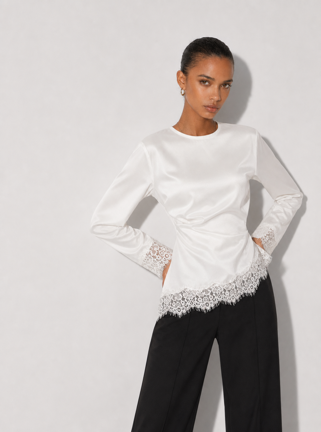 Livia Lace Trim Long Sleeve Top