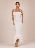 Zephrina Georgina ruffle-trim mermaid midi dress in white