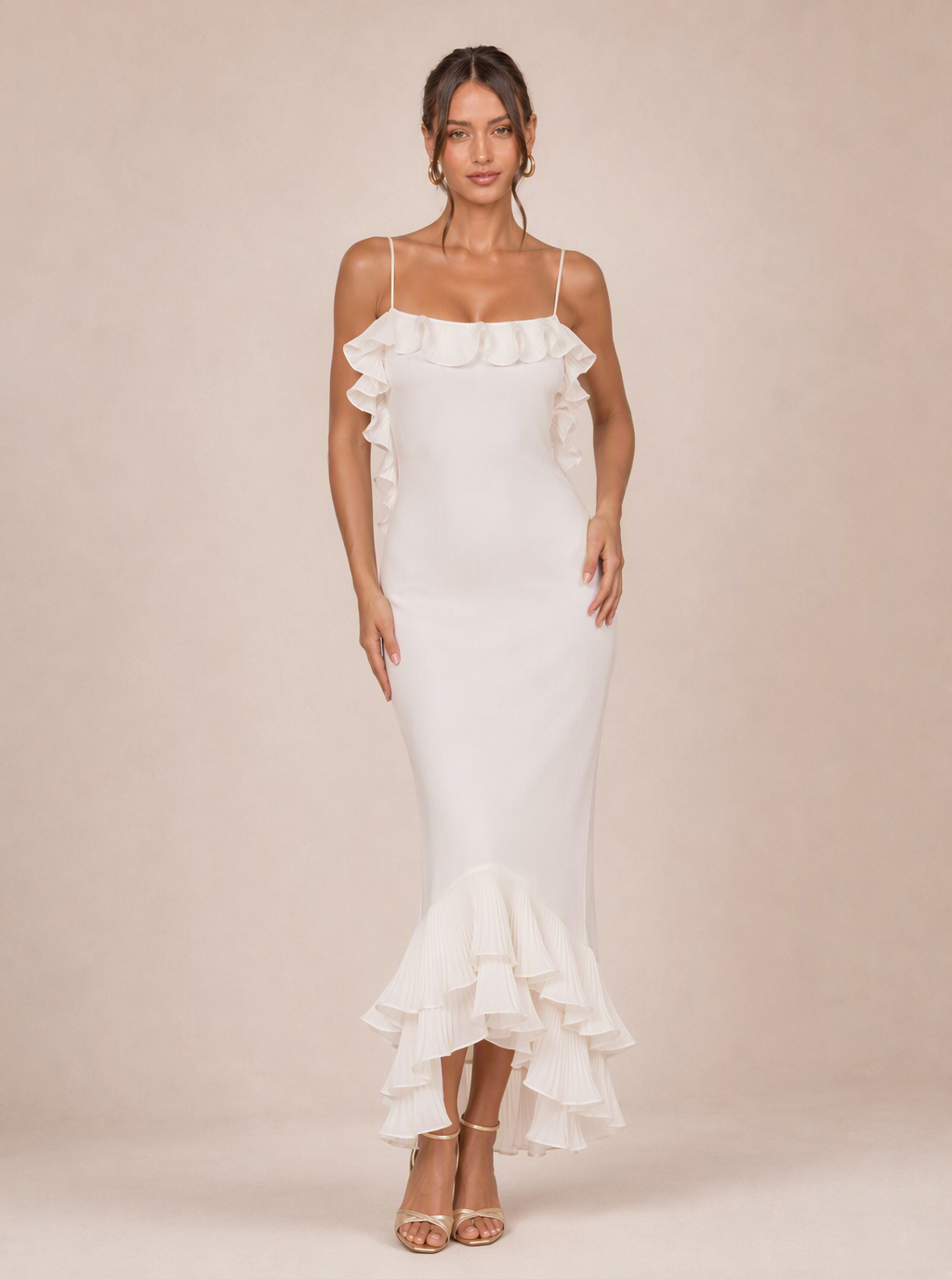 Zephrina Georgina ruffle-trim mermaid midi dress in white