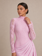 Zephrina Claudine lace drape maxi dress in pink