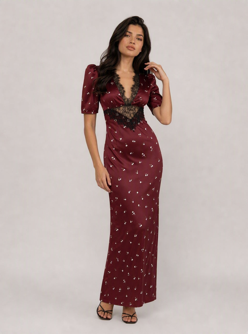 Zephrina Anouk lace plunge maxi dress in black