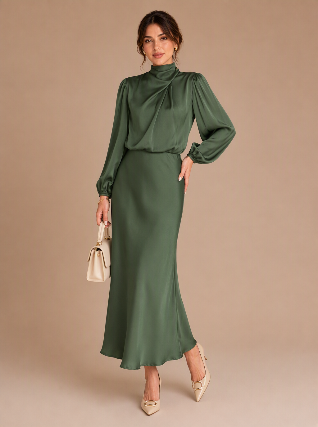Zephrina Sable draped satin midi dress