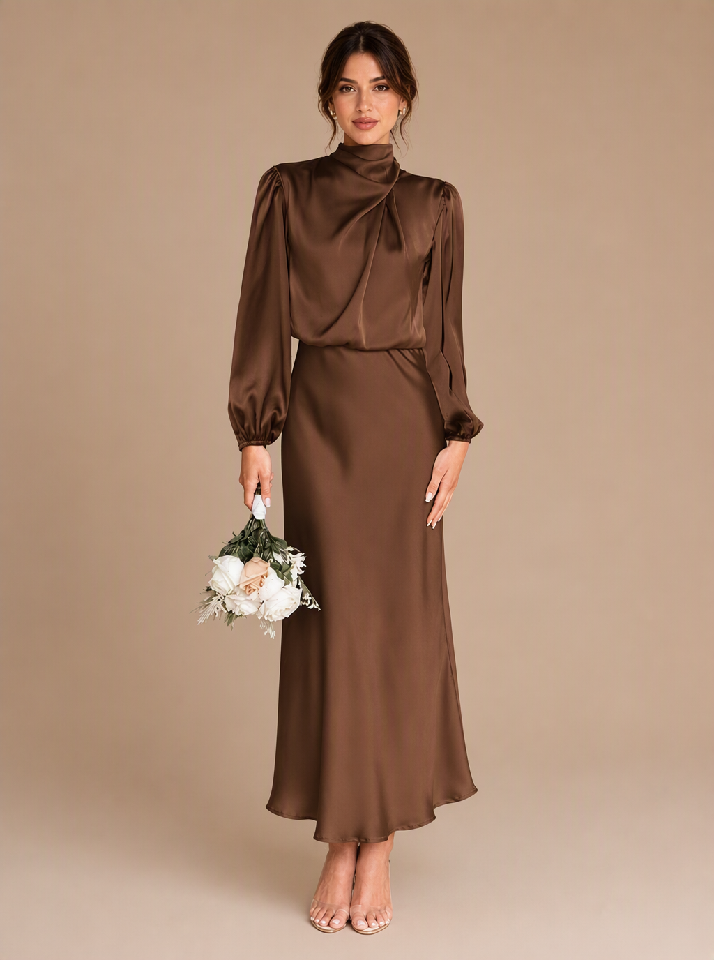 Zephrina Sable draped satin midi dress