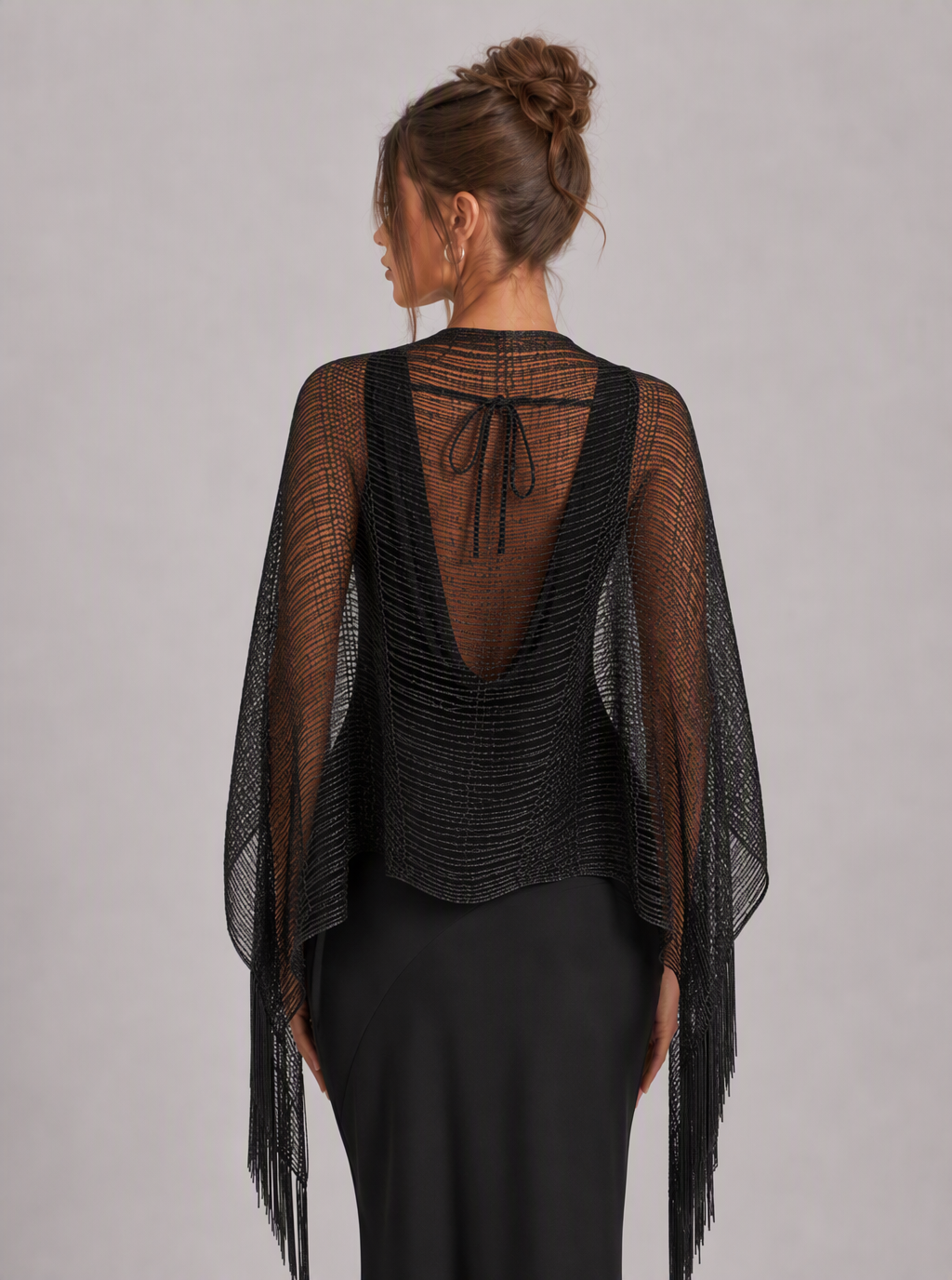 Zephrina Iolanthe long fringe shawl in black