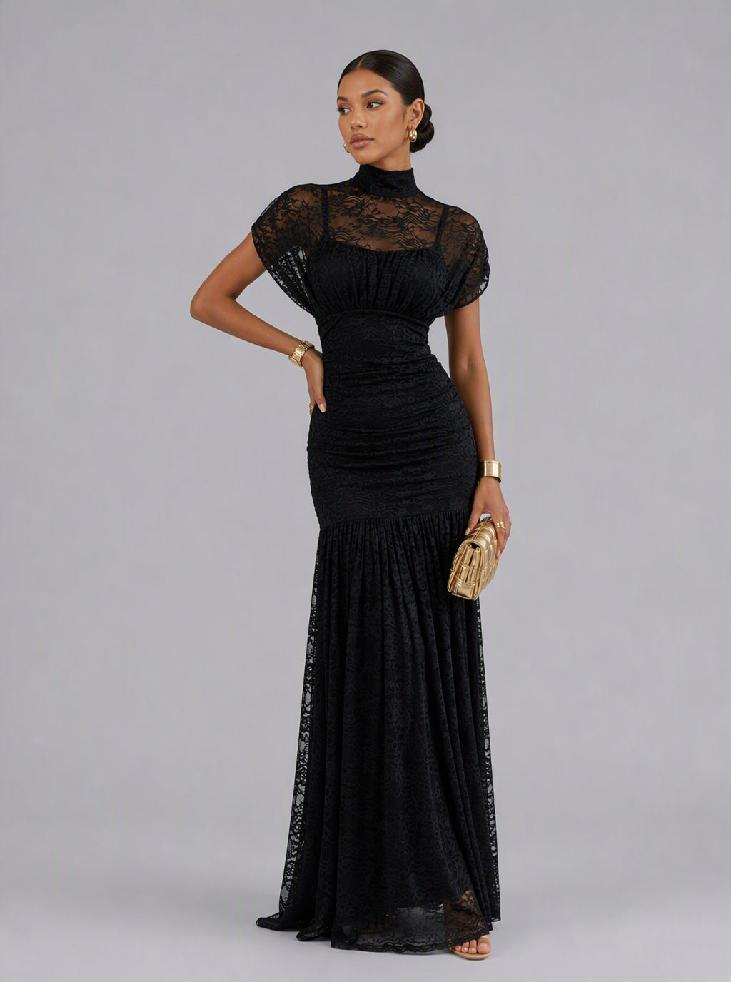 Zephrina Noemie lace yoke maxi dress in yellow