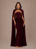 Zephrina Yseult embellished cape velvet maxi dress in burgundy