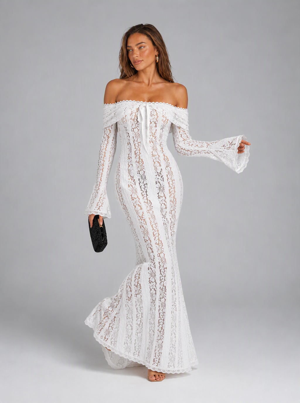 Zephrina Cosima lace mermaid maxi dress in white