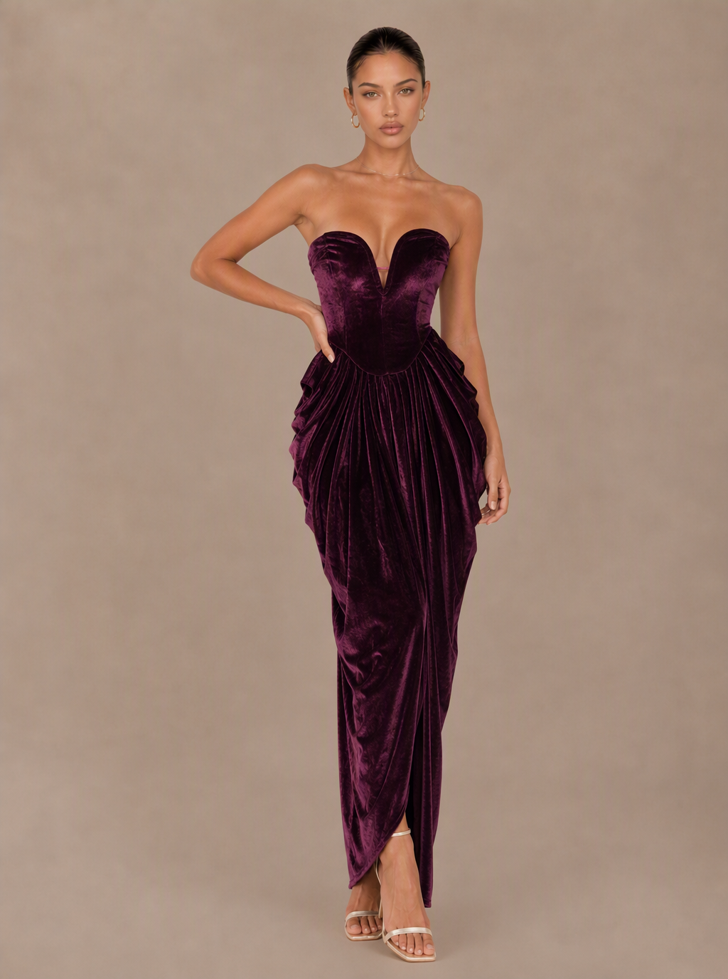 Zephrina Leonelle sculpted velvet maxi dress in berry