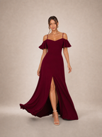 Zephrina Xavielle off-shoulder slit maxi dress in burgundy