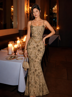 Zephrina Soraya jacquard mermaid maxi dress in coffee