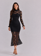 Zephrina Theodelinda high-neck lace midi dress in black