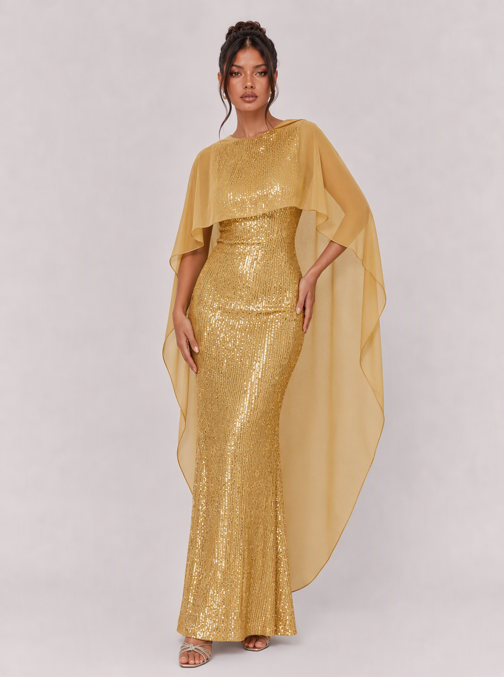 Zephrina Berenice sequined cape maxi dress in navy