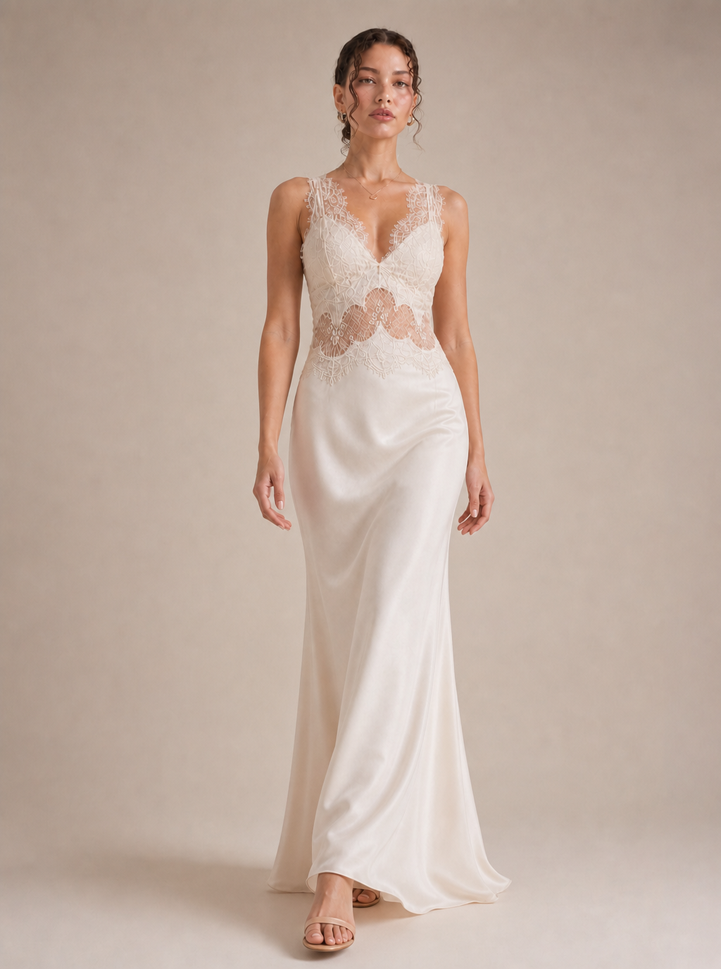 Zephrina Rhiannon lace satin maxi dress in white