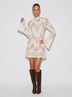 Zephrina Evienne high-neck lace mini dress in white