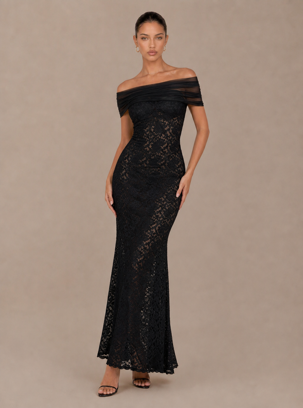 Zephrina Saphira off-shoulder lace maxi dress in black