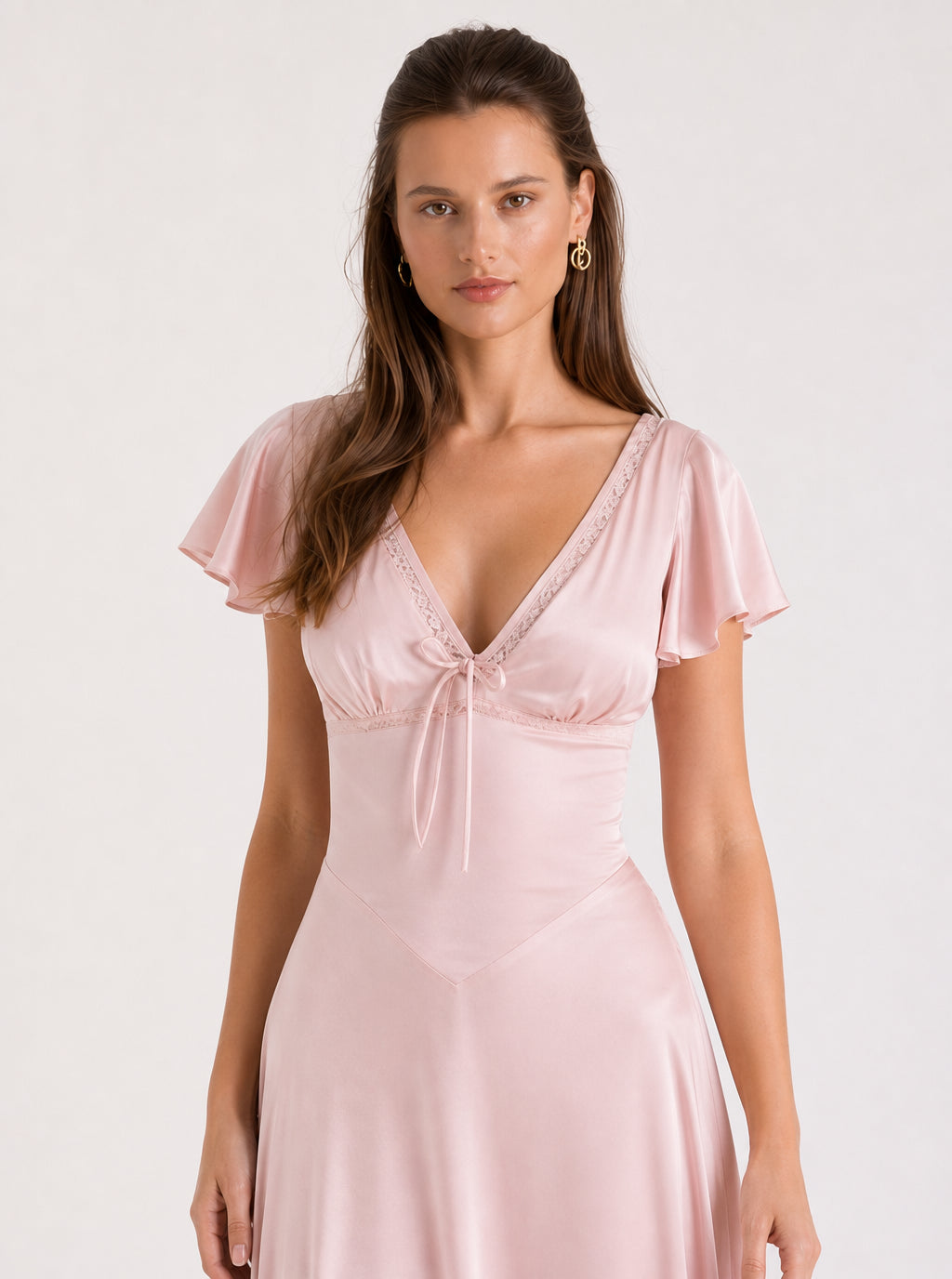 Zephrina Lucienne bow lace-trim midi dress in pink