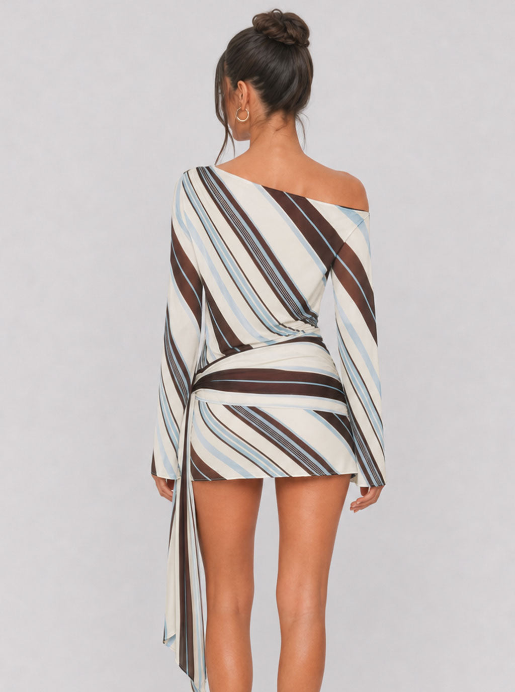 Zephrina Ilaria striped one-shoulder mini dress in blue